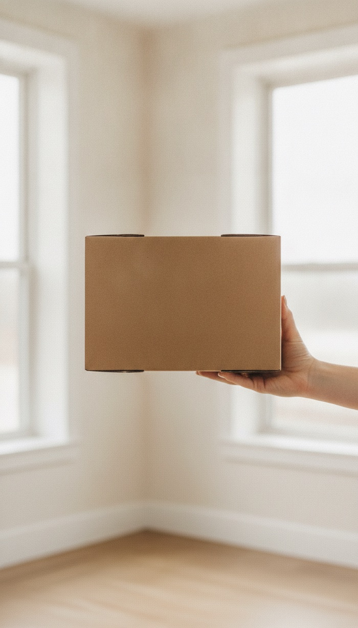Hand holding a wrapped package to camera
