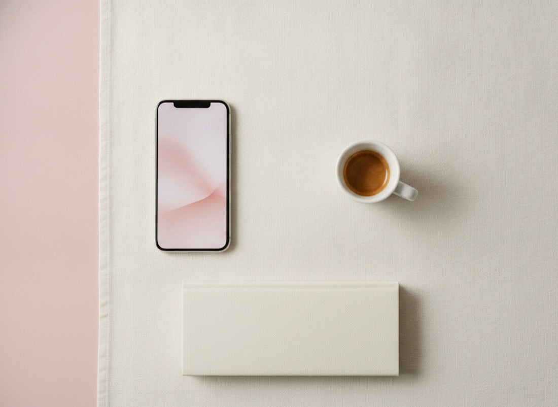 Warm flat lay with coffee, notebook and phone
